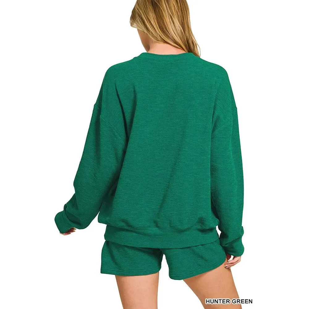 Zenana Slub Long Sleeve Top and Shorts Set